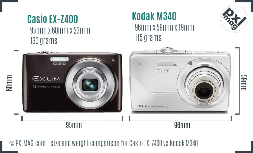 Casio EX-Z400 vs Kodak M340 size comparison