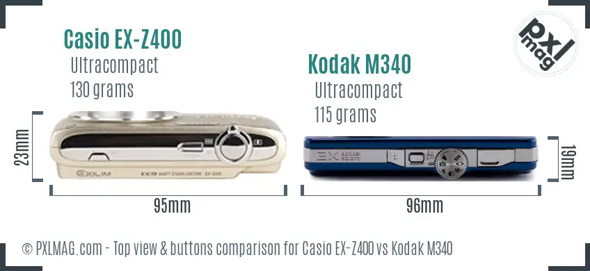 Casio EX-Z400 vs Kodak M340 top view buttons comparison