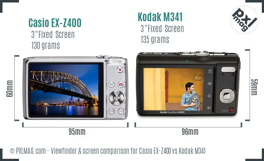 Casio EX-Z400 vs Kodak M341 Screen and Viewfinder comparison