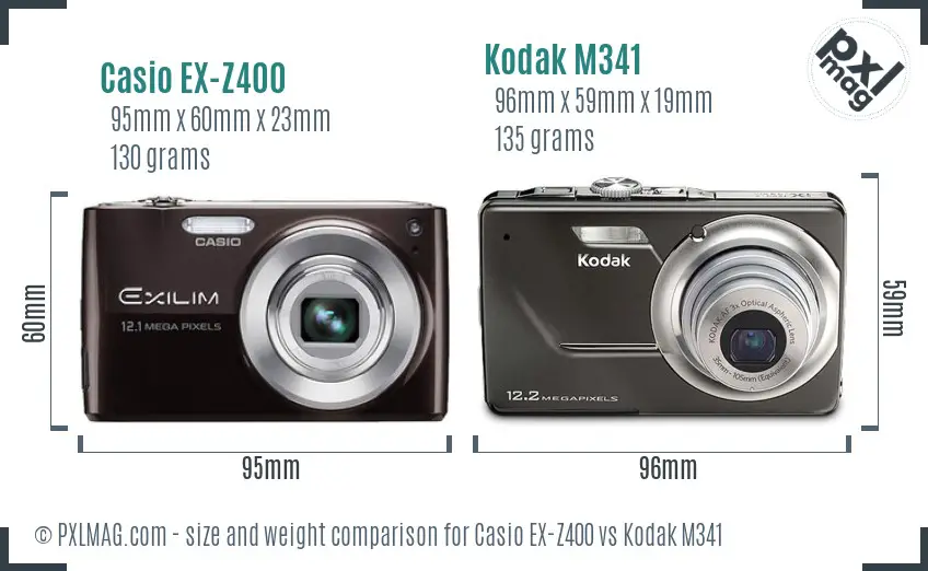 Casio EX-Z400 vs Kodak M341 size comparison