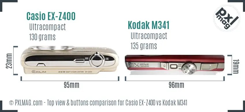 Casio EX-Z400 vs Kodak M341 top view buttons comparison
