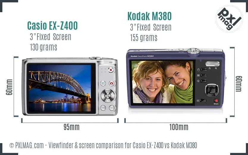 Casio EX-Z400 vs Kodak M380 Screen and Viewfinder comparison