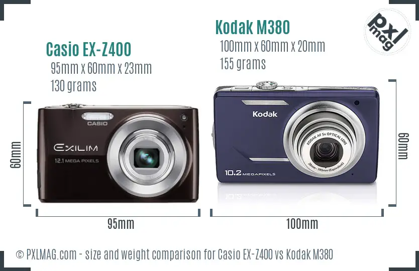 Casio EX-Z400 vs Kodak M380 size comparison