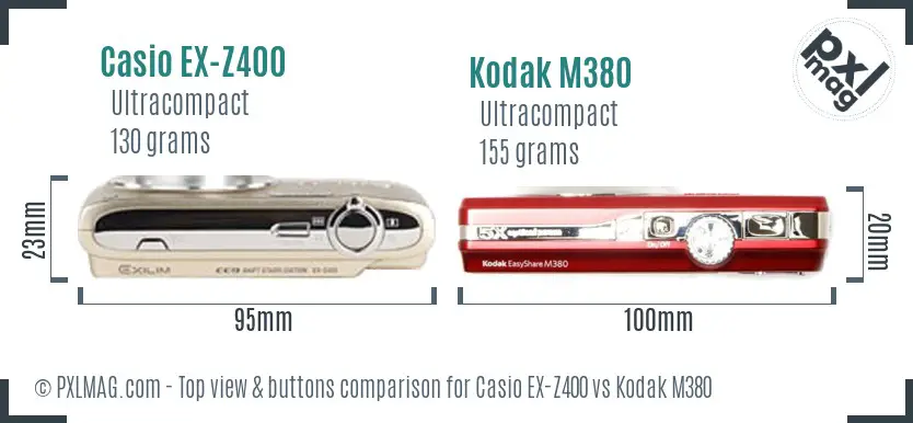 Casio EX-Z400 vs Kodak M380 top view buttons comparison