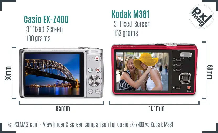 Casio EX-Z400 vs Kodak M381 Screen and Viewfinder comparison Casio EX-Z400 vs Kodak M381 Screen and Viewfinder comparison