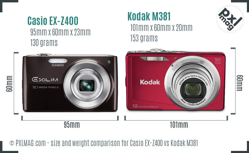Casio EX-Z400 vs Kodak M381 size comparison Casio EX-Z400 vs Kodak M381 size comparison