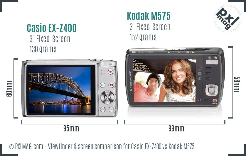 Casio EX-Z400 vs Kodak M575 Screen and Viewfinder comparison