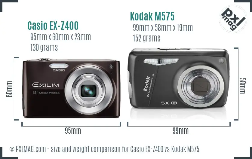 Casio EX-Z400 vs Kodak M575 size comparison