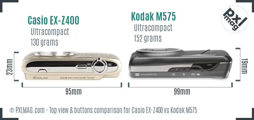 Casio EX-Z400 vs Kodak M575 top view buttons comparison