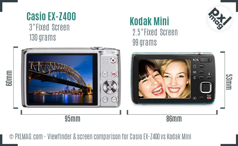Casio EX-Z400 vs Kodak Mini Screen and Viewfinder comparison