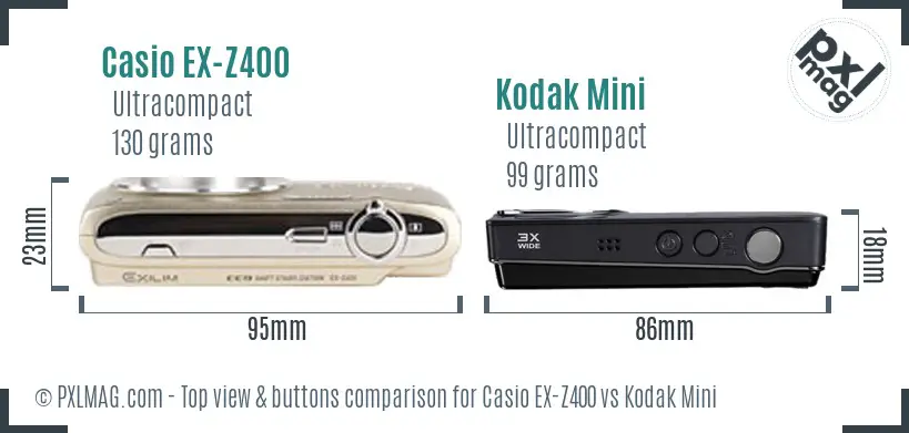Casio EX-Z400 vs Kodak Mini top view buttons comparison