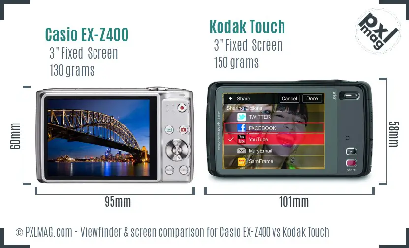 Casio EX-Z400 vs Kodak Touch Screen and Viewfinder comparison