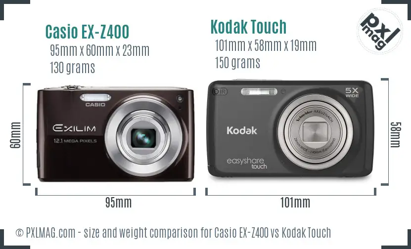 Casio EX-Z400 vs Kodak Touch size comparison