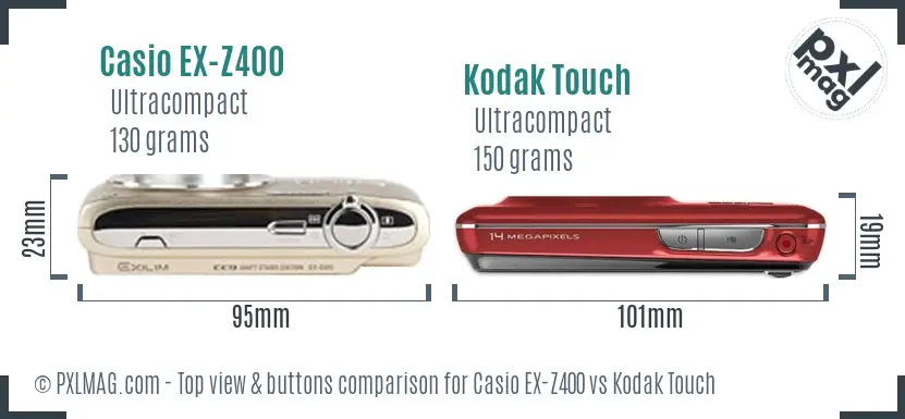 Casio EX-Z400 vs Kodak Touch top view buttons comparison