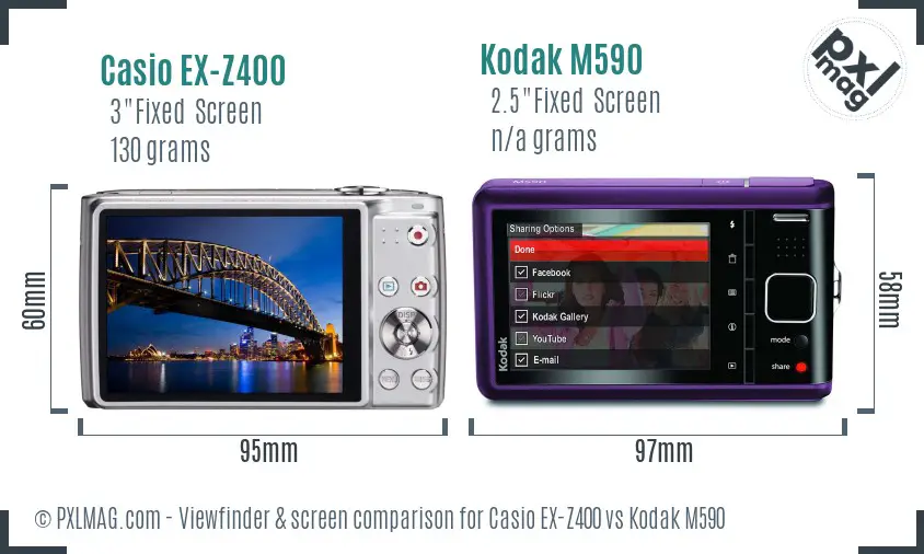 Casio EX-Z400 vs Kodak M590 Screen and Viewfinder comparison