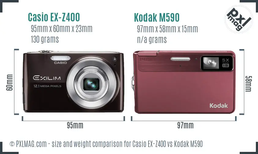 Casio EX-Z400 vs Kodak M590 size comparison