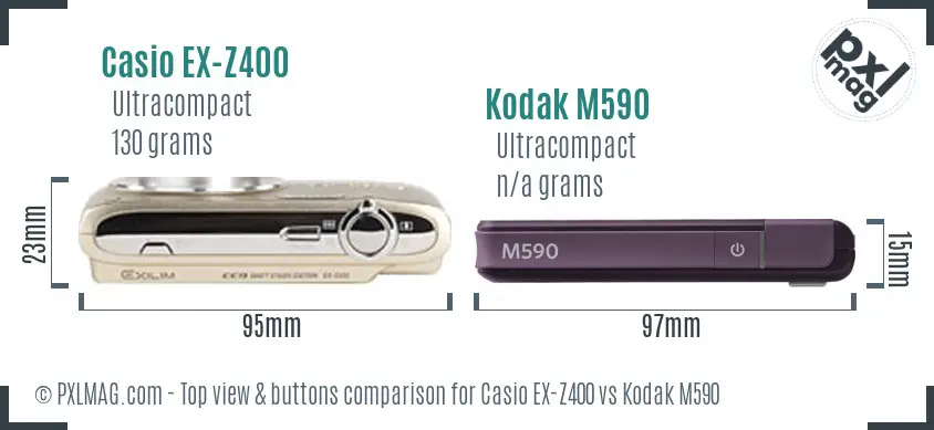 Casio EX-Z400 vs Kodak M590 top view buttons comparison