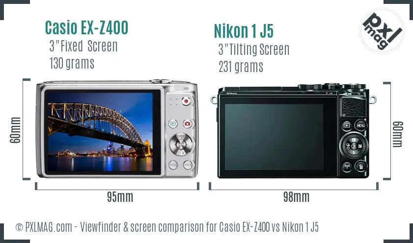 Casio EX-Z400 vs Nikon 1 J5 Screen and Viewfinder comparison