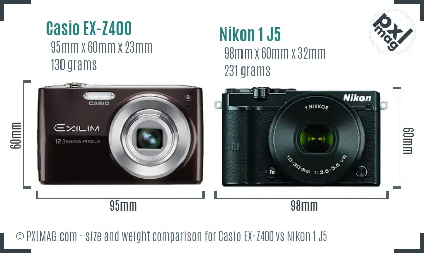 Casio EX-Z400 vs Nikon 1 J5 size comparison