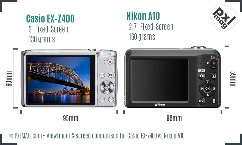 Casio EX-Z400 vs Nikon A10 Screen and Viewfinder comparison