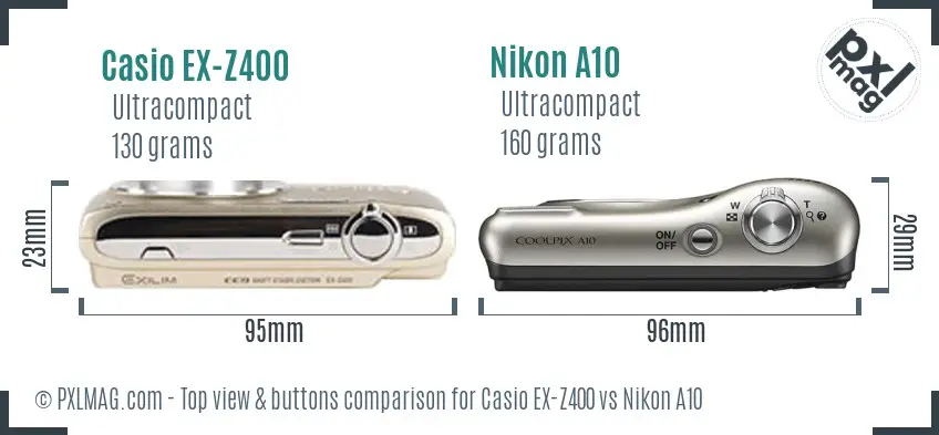 Casio EX-Z400 vs Nikon A10 top view buttons comparison