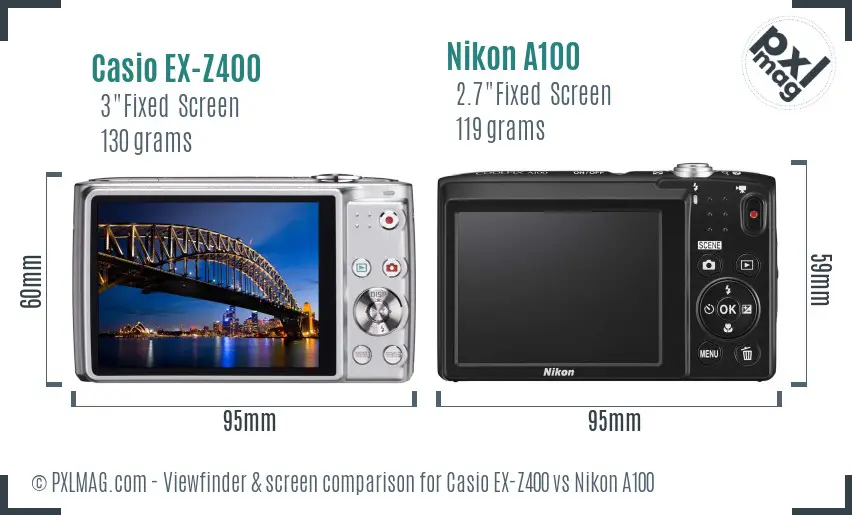 Casio EX-Z400 vs Nikon A100 Screen and Viewfinder comparison
