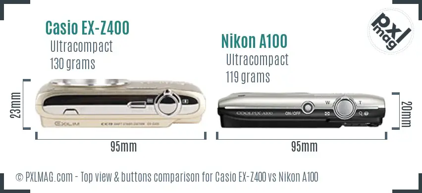 Casio EX-Z400 vs Nikon A100 top view buttons comparison