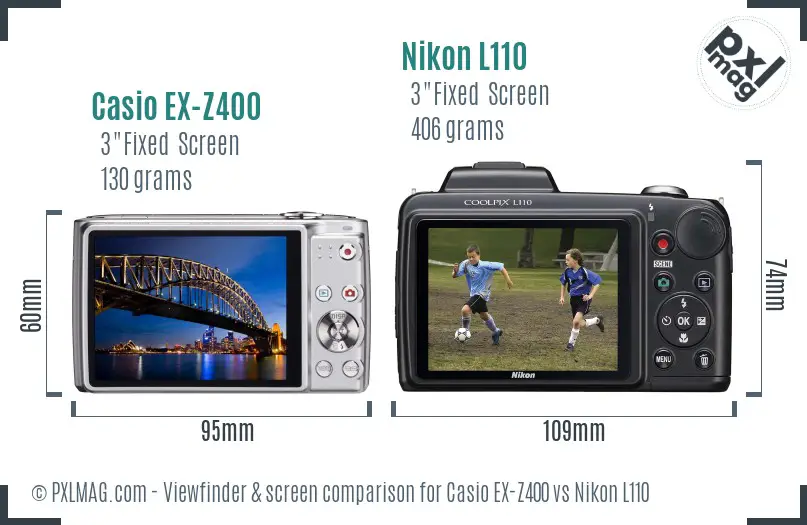 Casio EX-Z400 vs Nikon L110 Screen and Viewfinder comparison