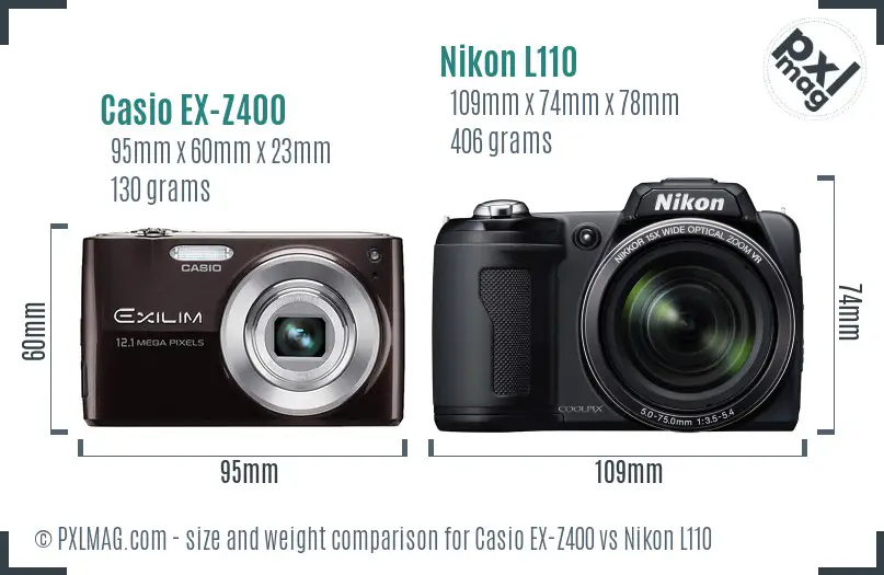 Casio EX-Z400 vs Nikon L110 size comparison