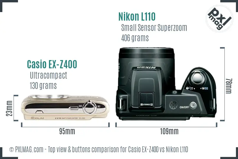 Casio EX-Z400 vs Nikon L110 top view buttons comparison