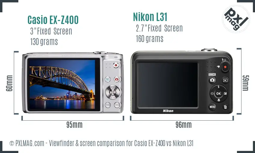 Casio EX-Z400 vs Nikon L31 Screen and Viewfinder comparison