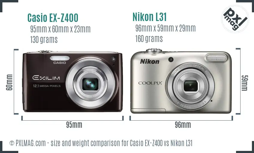 Casio EX-Z400 vs Nikon L31 size comparison