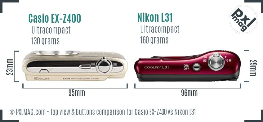 Casio EX-Z400 vs Nikon L31 top view buttons comparison