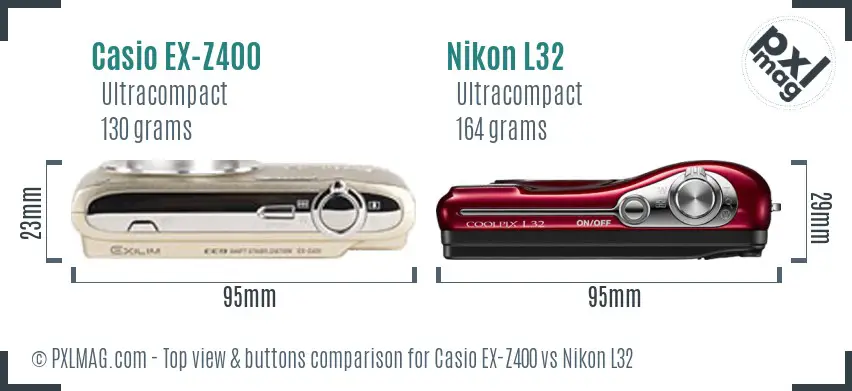 Casio EX-Z400 vs Nikon L32 top view buttons comparison