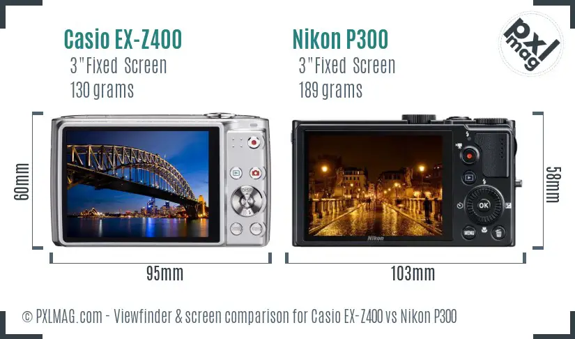 Casio EX-Z400 vs Nikon P300 Screen and Viewfinder comparison
