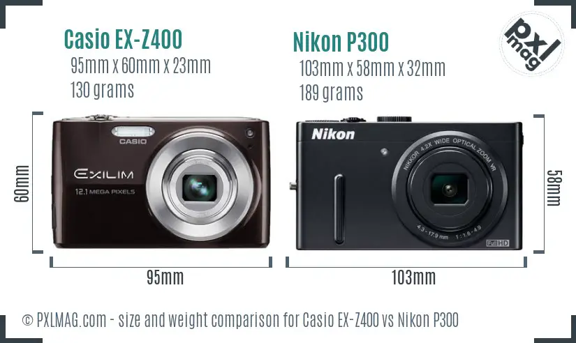 Casio EX-Z400 vs Nikon P300 size comparison