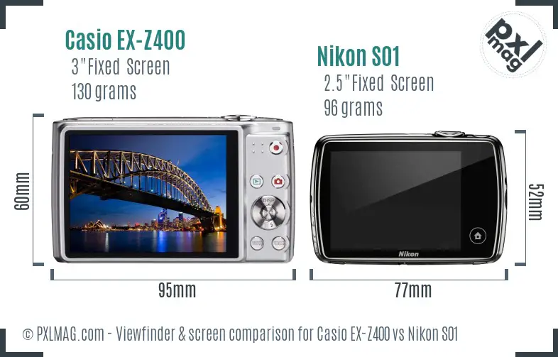 Casio EX-Z400 vs Nikon S01 Screen and Viewfinder comparison