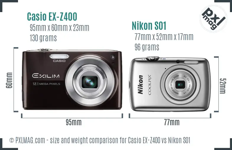 Casio EX-Z400 vs Nikon S01 size comparison