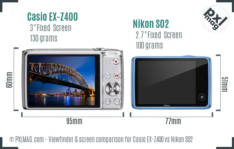 Casio EX-Z400 vs Nikon S02 Screen and Viewfinder comparison