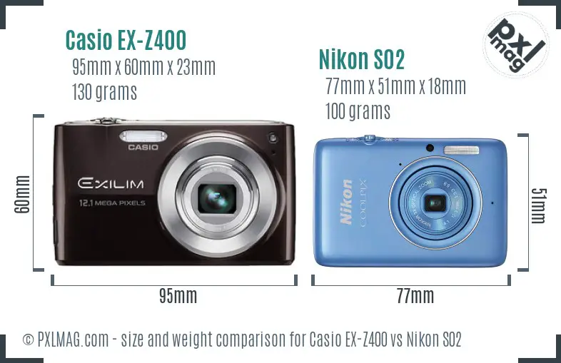 Casio EX-Z400 vs Nikon S02 size comparison