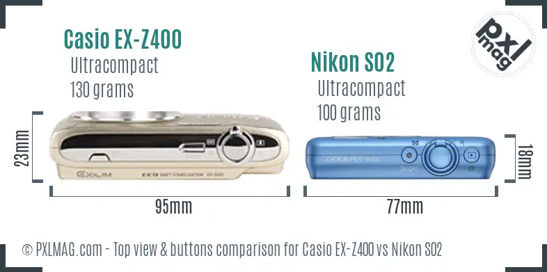 Casio EX-Z400 vs Nikon S02 top view buttons comparison