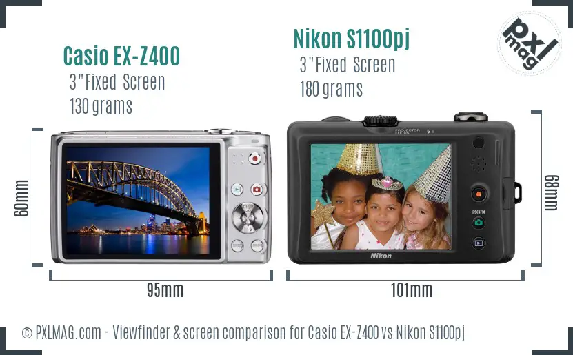 Casio EX-Z400 vs Nikon S1100pj Screen and Viewfinder comparison