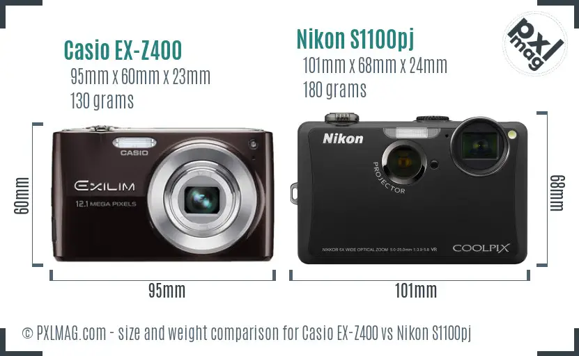 Casio EX-Z400 vs Nikon S1100pj size comparison