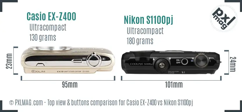 Casio EX-Z400 vs Nikon S1100pj top view buttons comparison