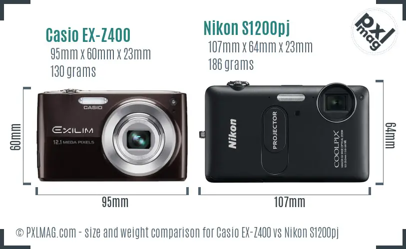 Casio EX-Z400 vs Nikon S1200pj size comparison
