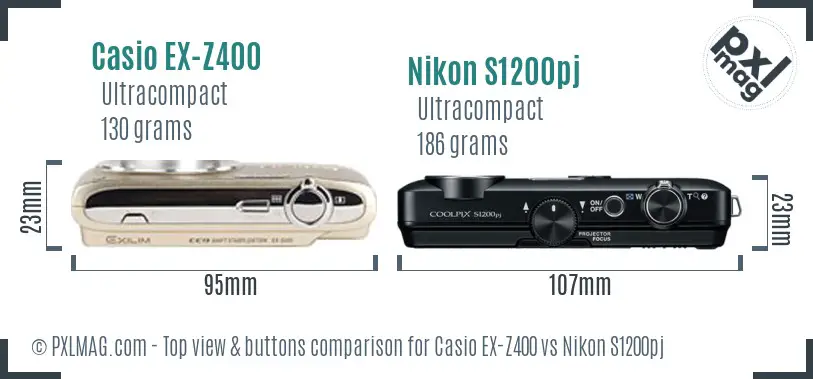 Casio EX-Z400 vs Nikon S1200pj top view buttons comparison