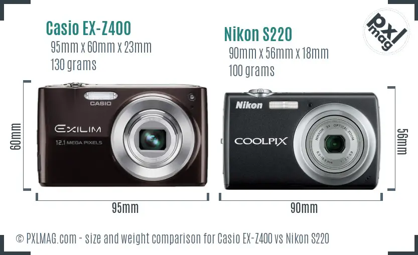 Casio EX-Z400 vs Nikon S220 size comparison