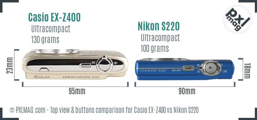 Casio EX-Z400 vs Nikon S220 top view buttons comparison