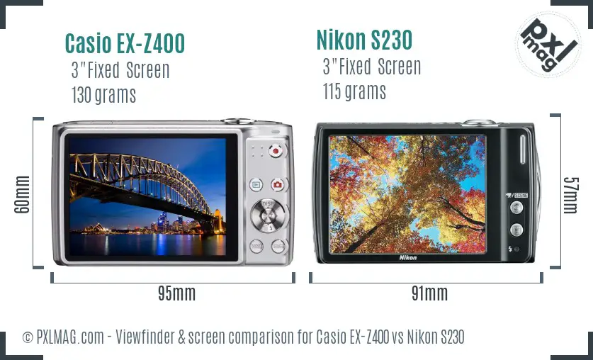 Casio EX-Z400 vs Nikon S230 Screen and Viewfinder comparison