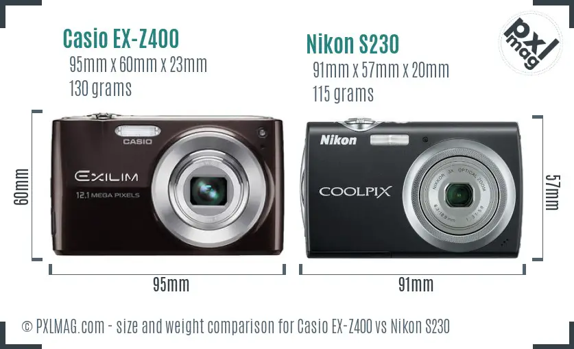Casio EX-Z400 vs Nikon S230 size comparison